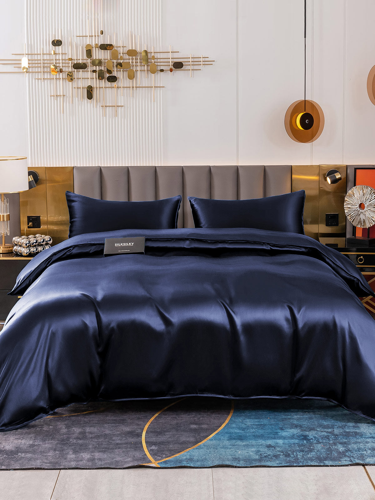 [Azul Oscuro] SilkSilky-ES 19Momme Juego de ropa de cama 002