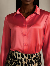 [Rojo Imperial] SilkSilky-ES Long Sleeve Lapel Collar Blusas de Mujer 009