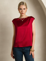 [Vino] SilkSilky-ES Cap Sleeve Round Neck Camisetas de Mujer 004