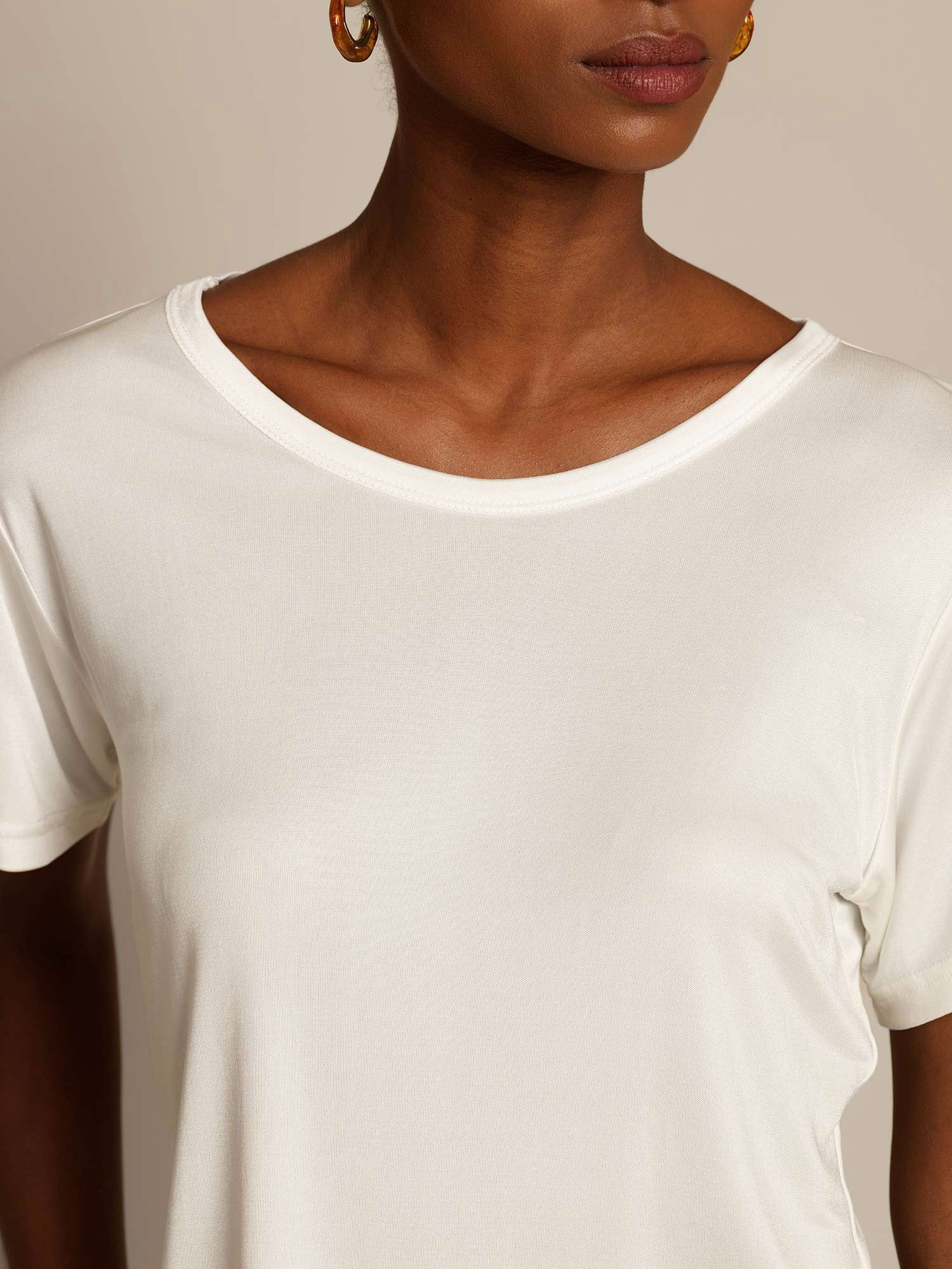 [Blanco] SilkSilky-ES Manga corta Cuello Redondo Camisetas de Mujer 004