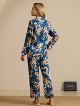 [Dragón Navy] SilkSilky-ES Long Sleeve Lapel Collar Pijamas de mujer 002