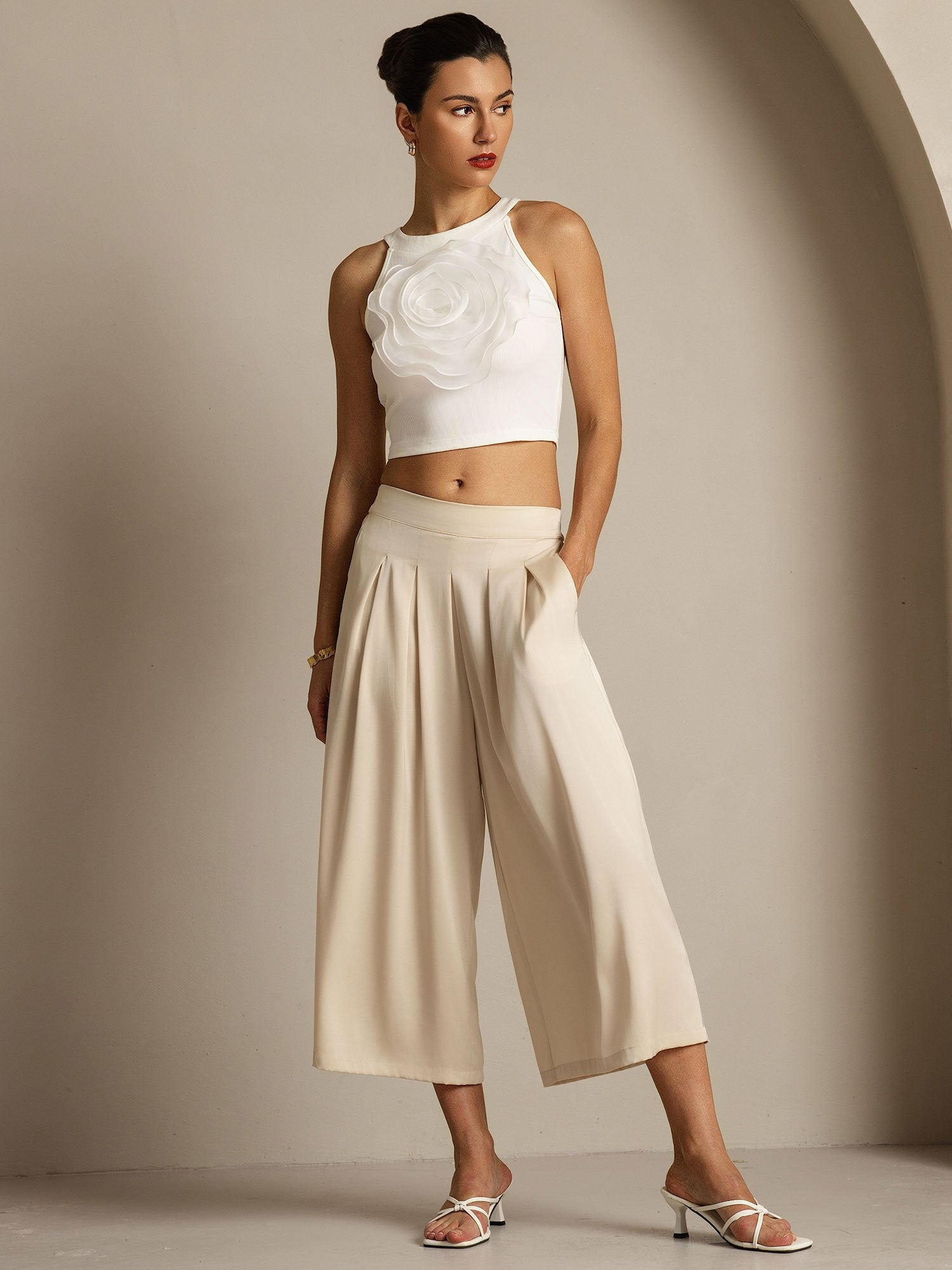 [Beige] SilkSilky-ES 19Momme Seda Womens Pants 007