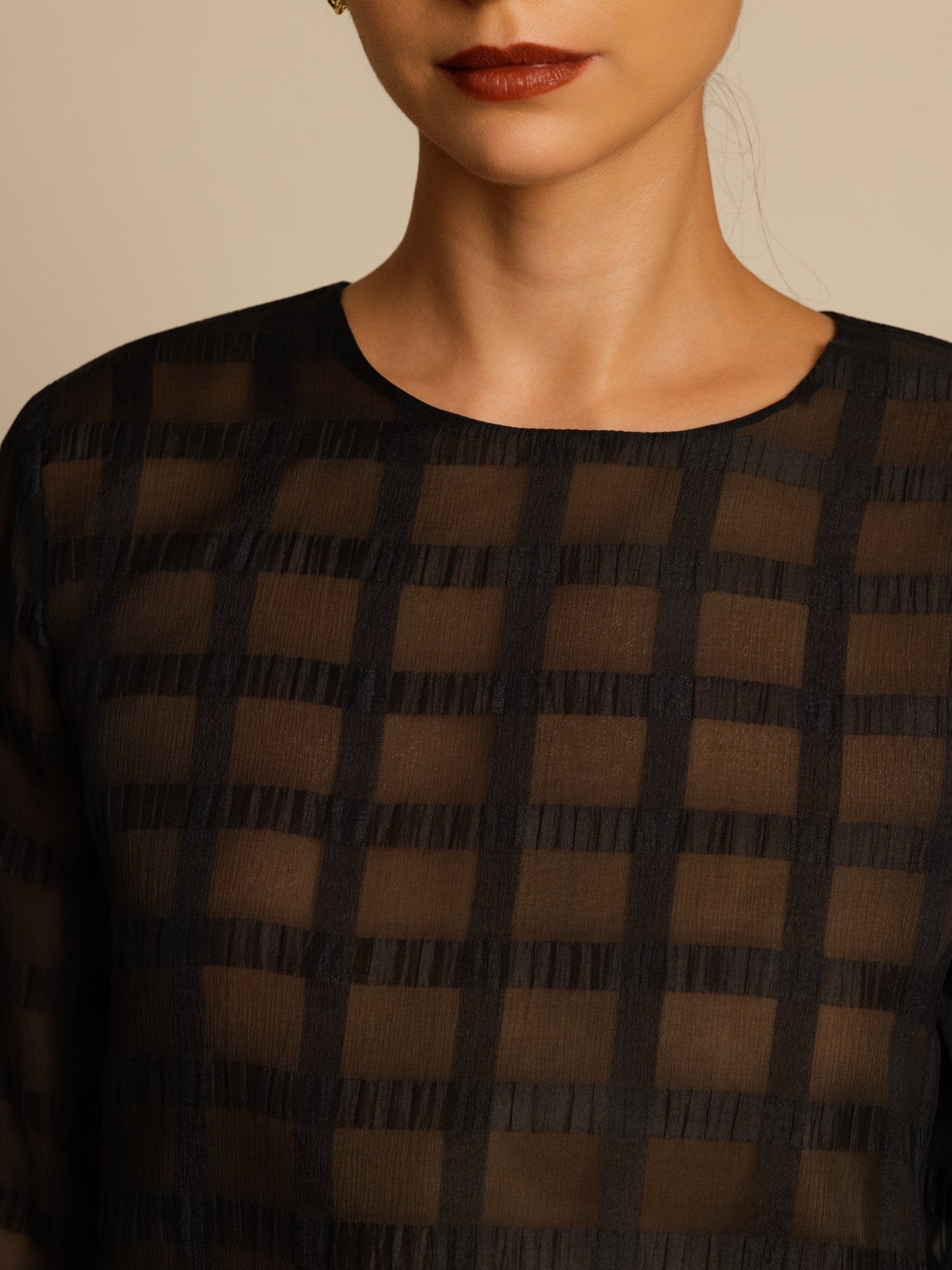 [Negro] SilkSilky-ES Seda Pura Manga larga Cuello Redondo Women''s Outfit Sets 004