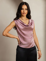 [Malva Pálido] SilkSilky-ES Cap Sleeve Cowl Neck Camisetas de Mujer 001