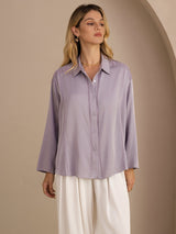 [Púrpura] SilkSilky-ES Long Sleeve Lapel Collar Blusa 003