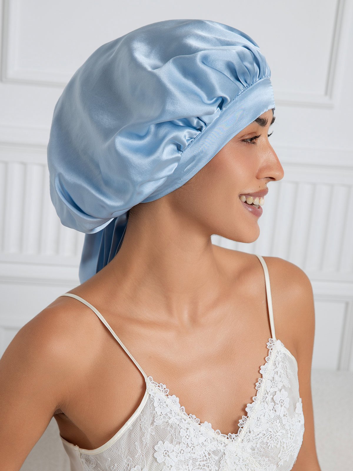 [Azul Claro] SilkSilky-ES Seda Pura Sleep Cap 005