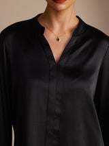 [Negro] SilkSilky-ES Long Sleeve Blusas 004