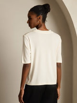 [Beige] SilkSilky-ES Half Sleeve Crew Neck Camisetas de Mujer 002