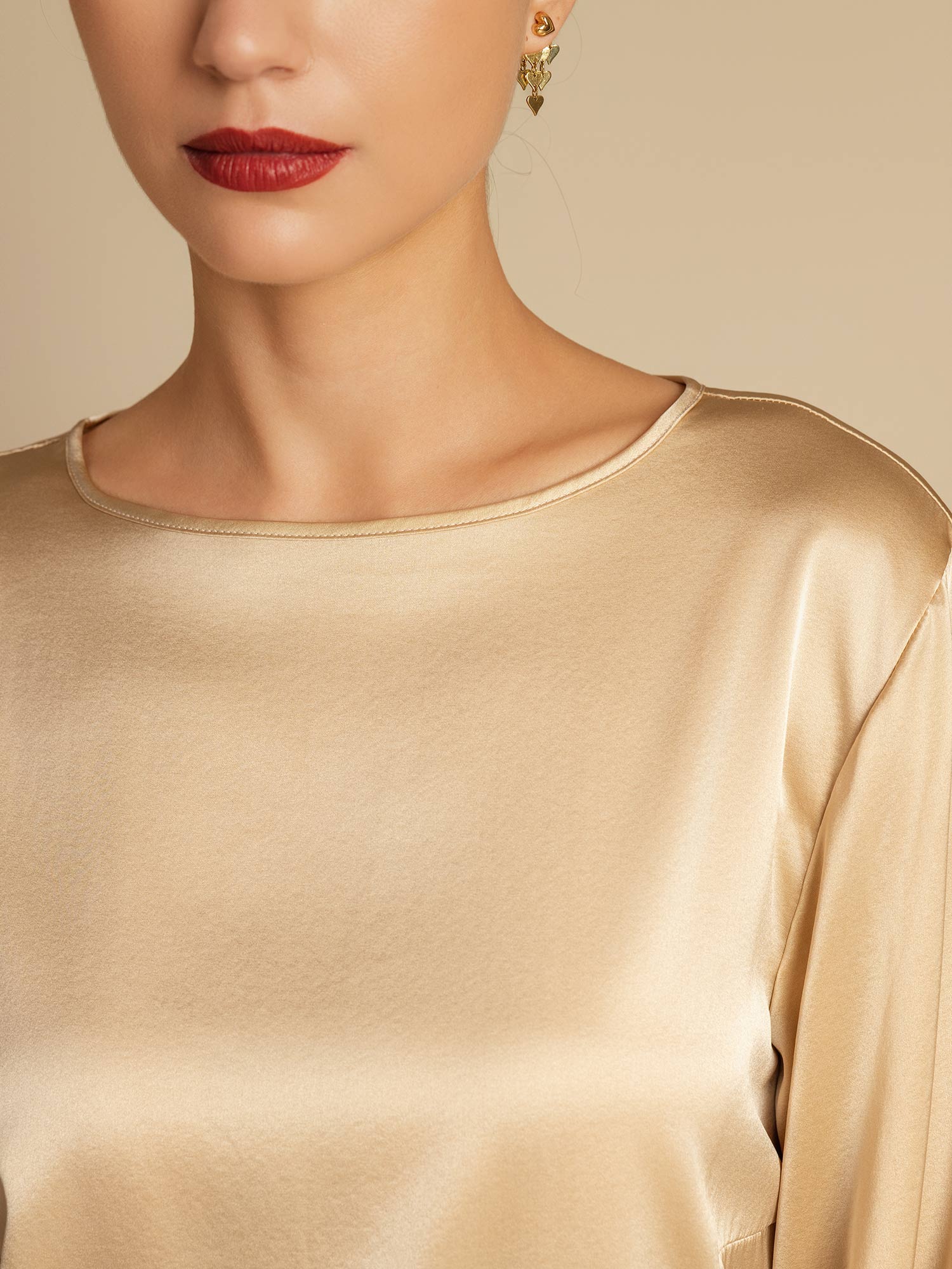 [Champán] SilkSilky-ES 19Momme Seda Womens T-Shirt 007