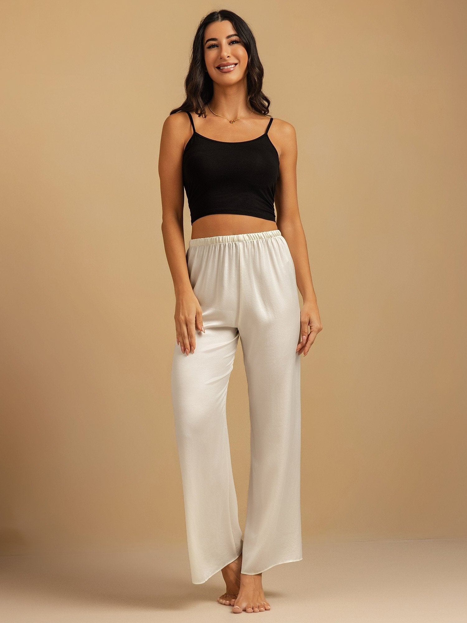 [Blanco] SilkSilky-ES 19Momme Seda Womens Sleep Bottoms 006,