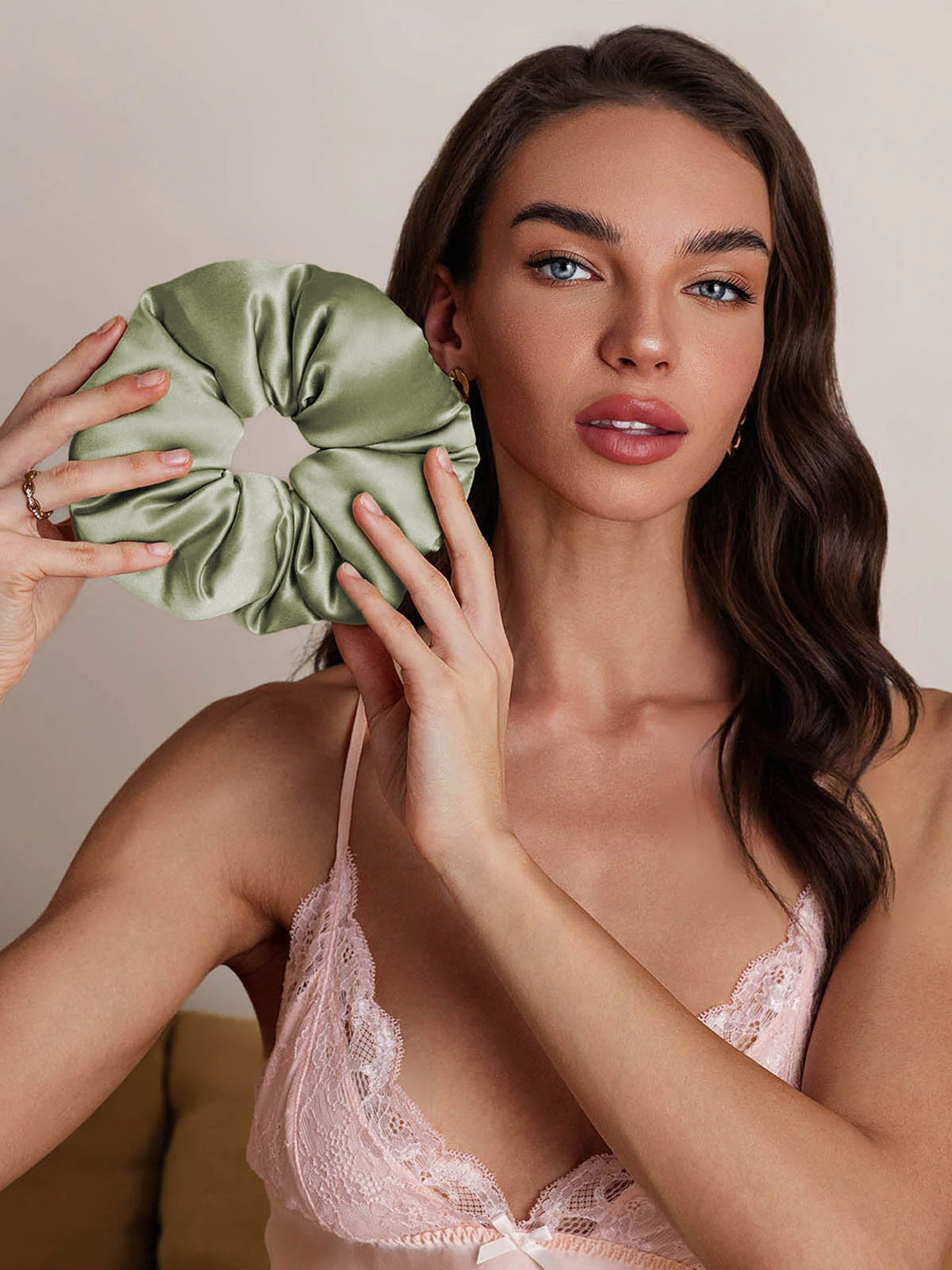 [Verde Claro] SilkSilky-ES Seda Scrunchie 002