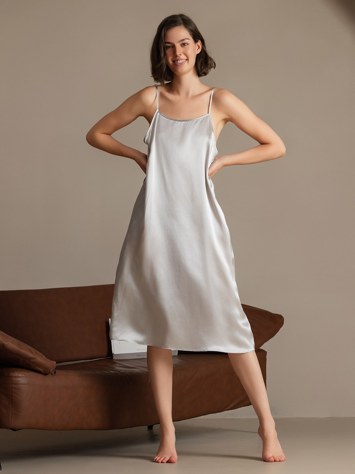 [Gris Claro] SilkSilky-ES 19Momme Seda Dress 001