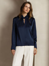 [Azul Oscuro] SilkSilky-ES 19Momme Seda Escote lágrima Blusas de Mujer 005