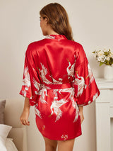 [Rojo Oscuro] SilkSilky-ES 3/4 Sleeve Bata de mujer 002