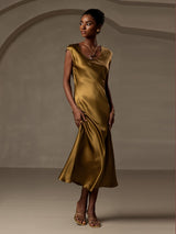 [Marrón] SilkSilky-ES Cap Sleeve Vestido 006