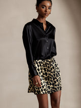 [Negro] SilkSilky-ES Long Sleeve Lapel Collar Blusas de Mujer 005