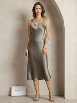 [Verde Grisáceo] SilkSilky-ES Sleeveless Vestido 001