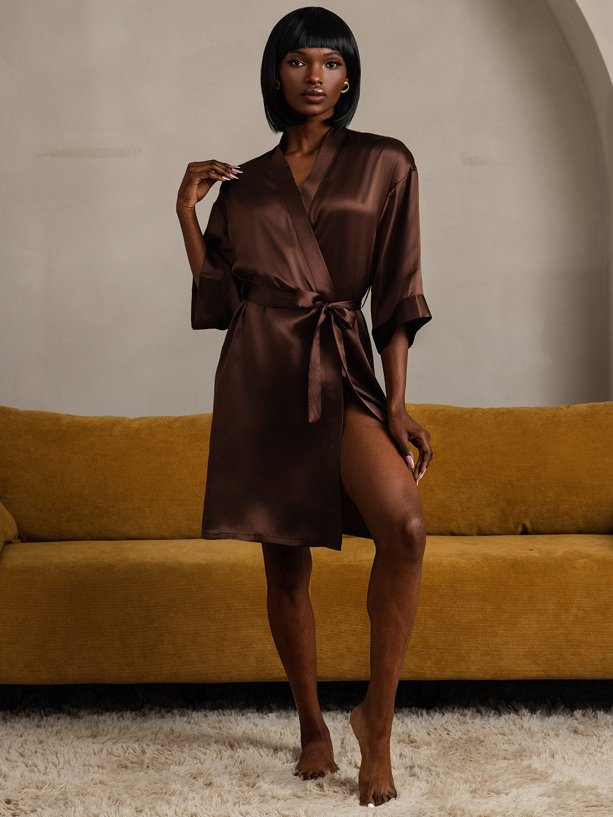 [Café] SilkSilky-ES Seda Pura Womens Robe 009