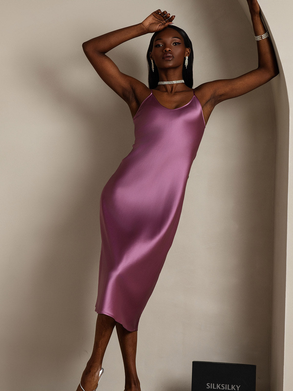 [Morado Oscuro] SilkSilky-ES Seda Pura Dress 001,