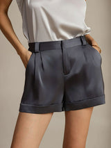 [Gris Oscuro] SilkSilky-ES 19Momme Seda Womens Shorts 001,