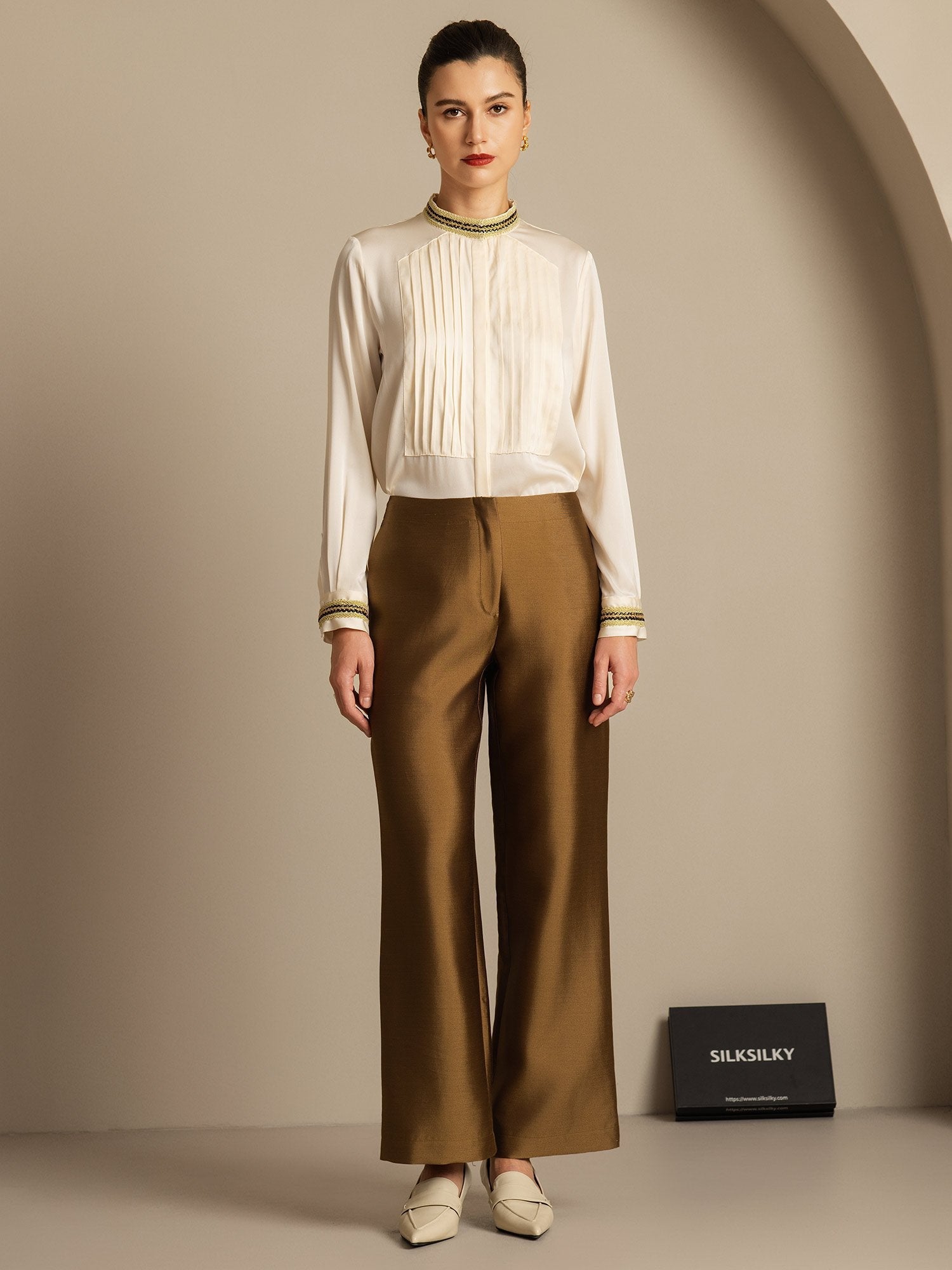 [Bronce] SilkSilky-ES 32Momme Silk-Wool Blend Womens Pants 005,