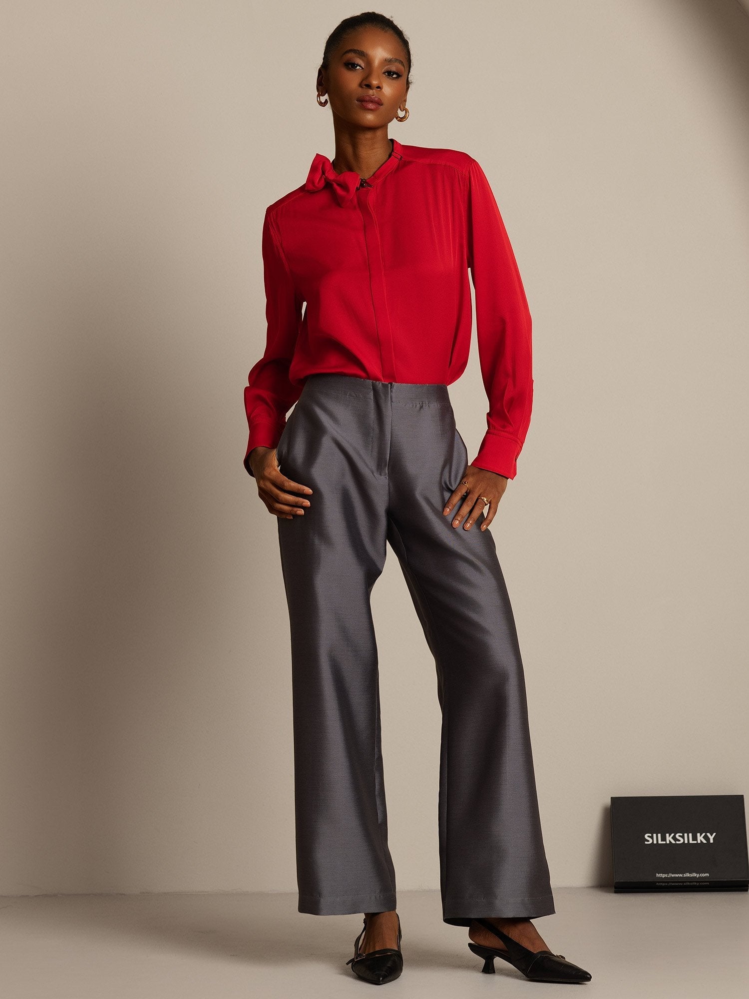 [Gris] SilkSilky-ES 32Momme Silk-Wool Blend Womens Pants 005,