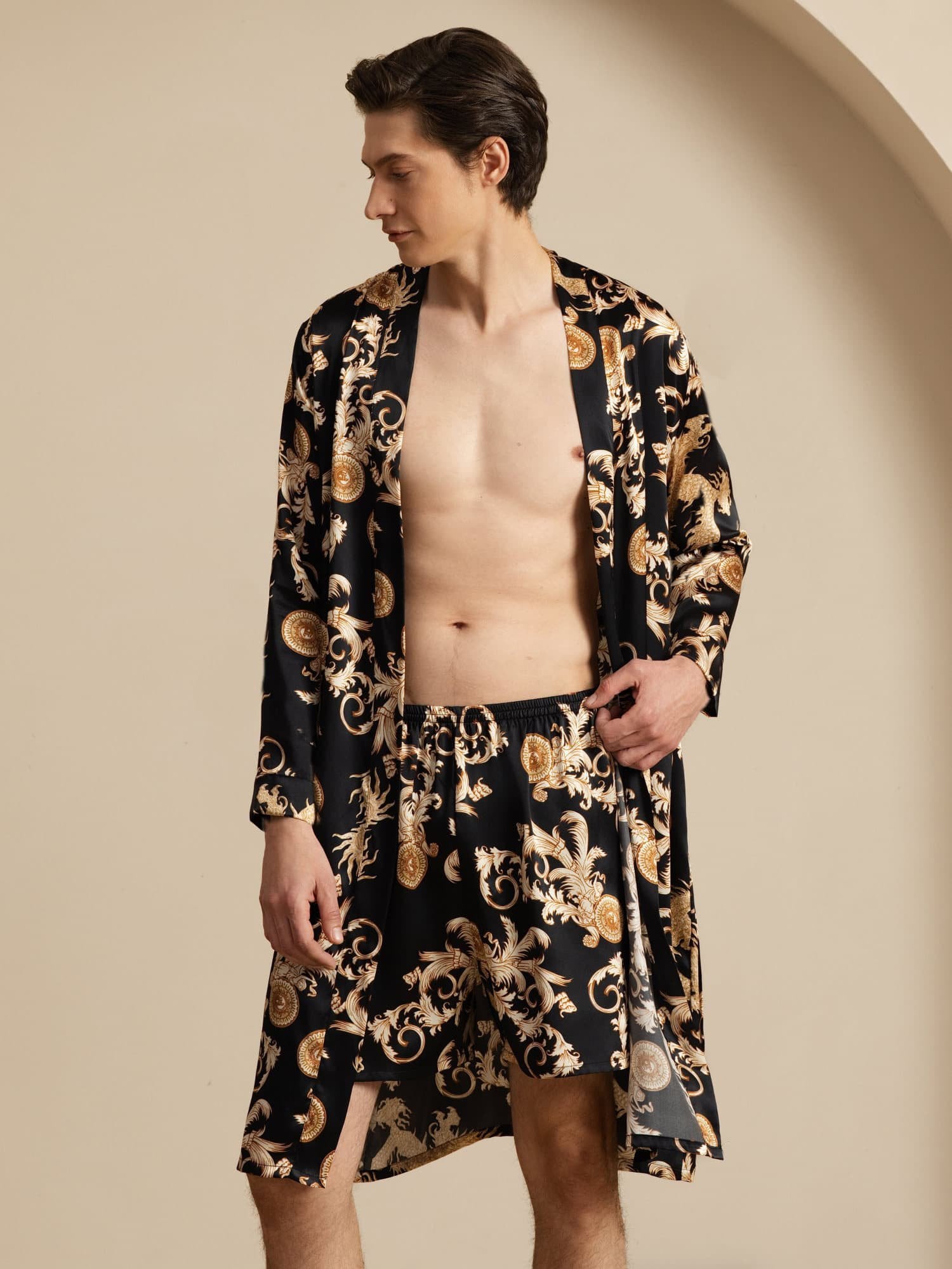 [Dragón Negro] SilkSilky-ES Long Sleeve Pijamas de hombre 002