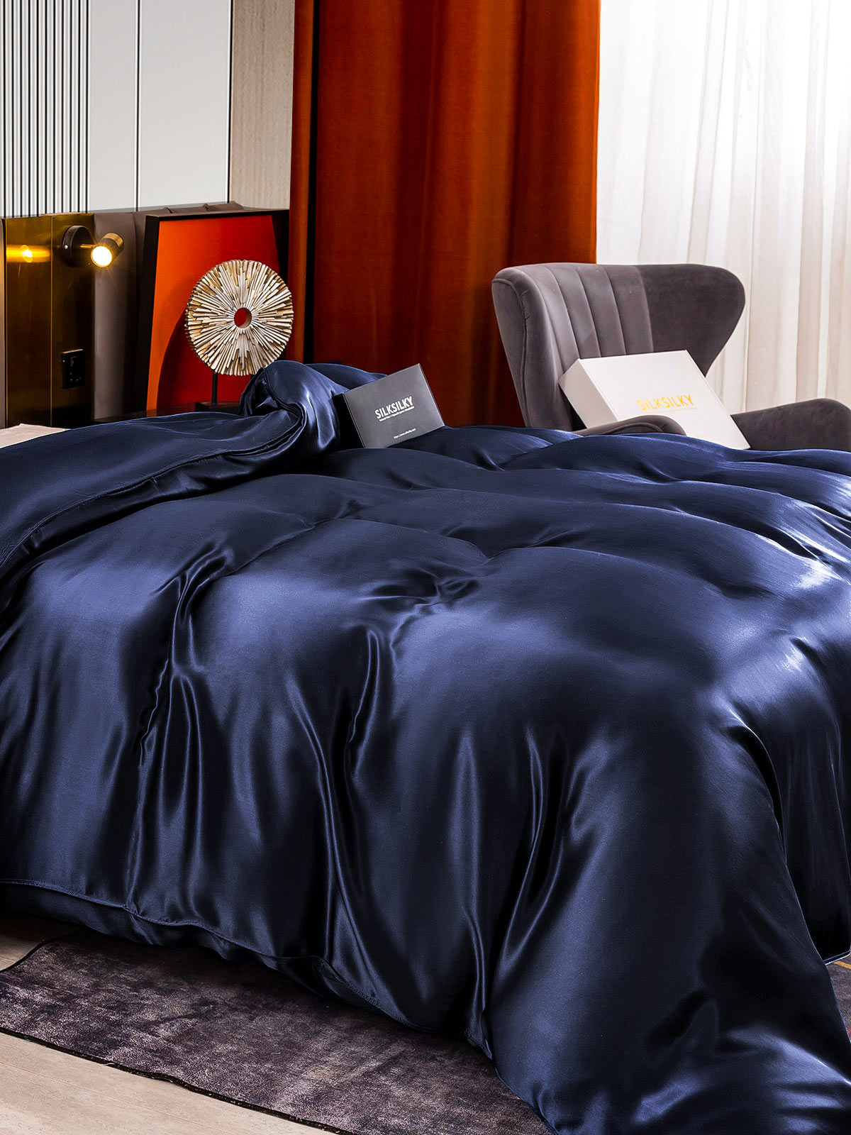 [Azul Oscuro] SilkSilky-ES 22Momme Seda Pura Duvet Cover 004