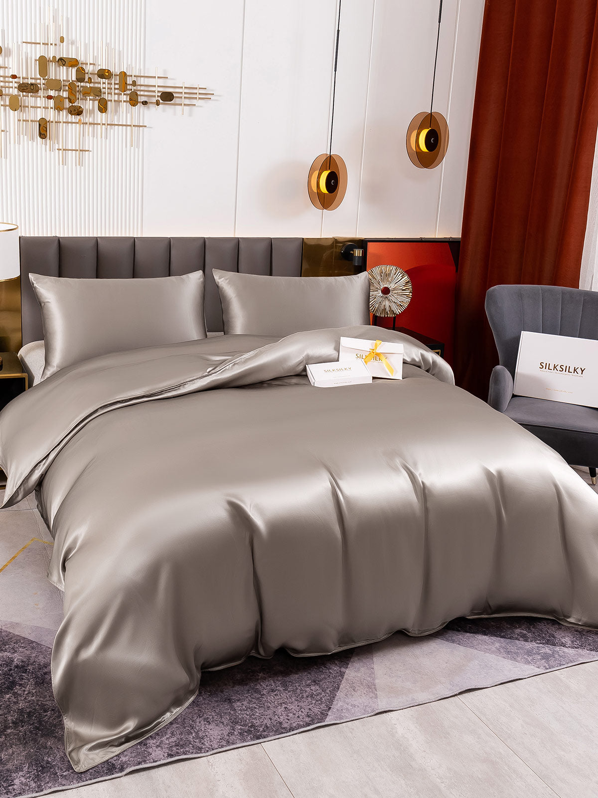 [Gris] SilkSilky-ES 19Momme Seda Pura Bedding Set 003