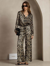 [Leopardo] SilkSilky-ES 19Momme Seda Cuello Camisero Women''s Outfit Sets 005