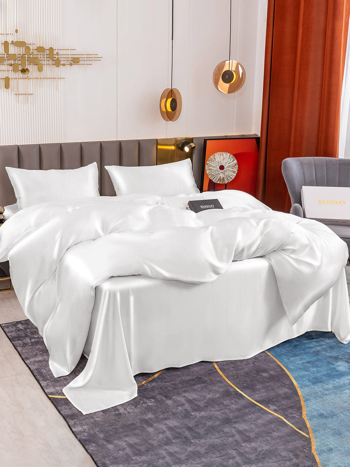 [Blanco] SilkSilky-ES 19Momme Juego de ropa de cama 003