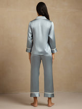 [Azul Grisáceo] SilkSilky-ES Long Sleeve Lapel Collar Pijamas de mujer 002