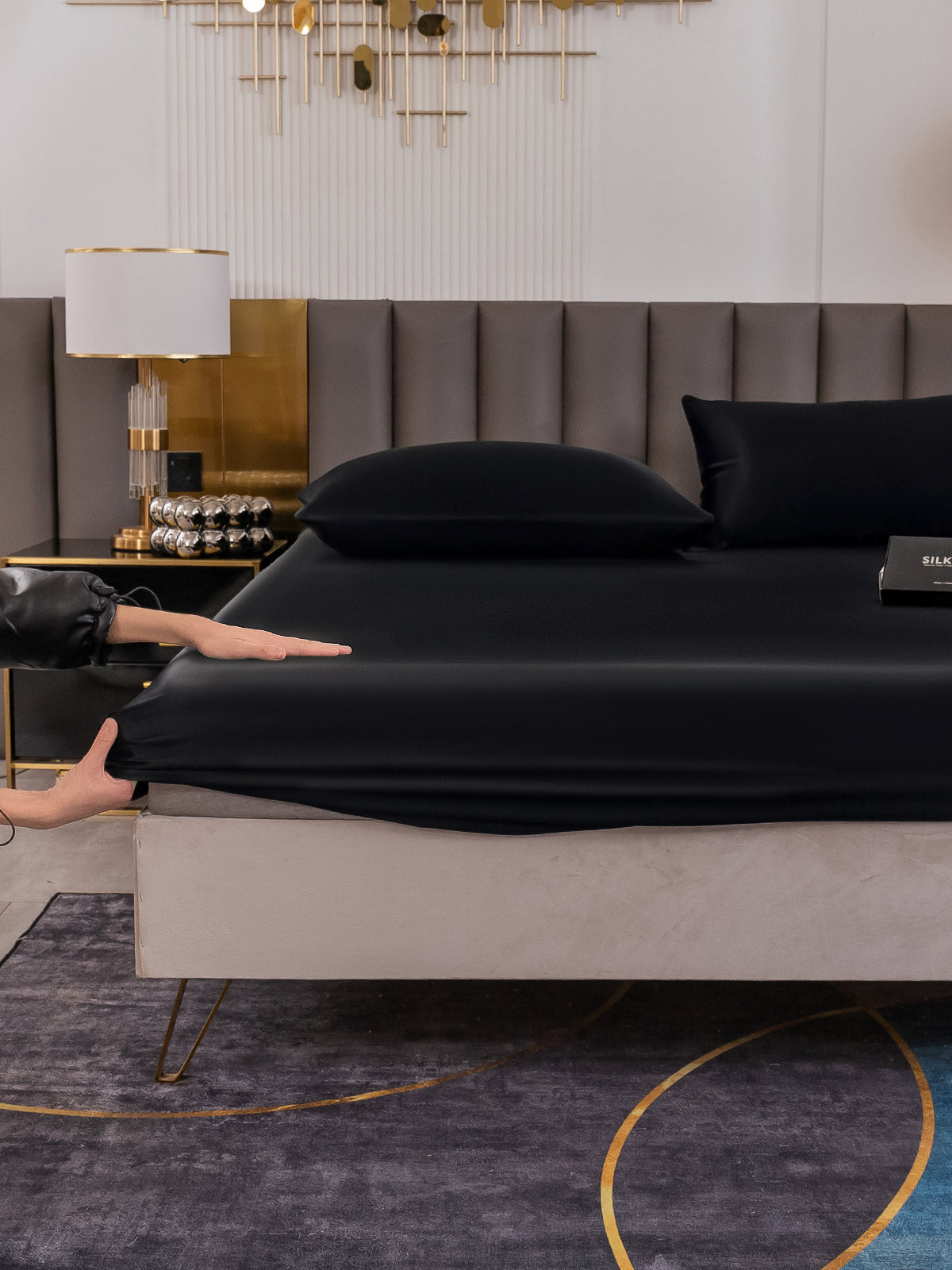 [Negro] SilkSilky-ES 19Momme Seda Pura Bedding Set 006