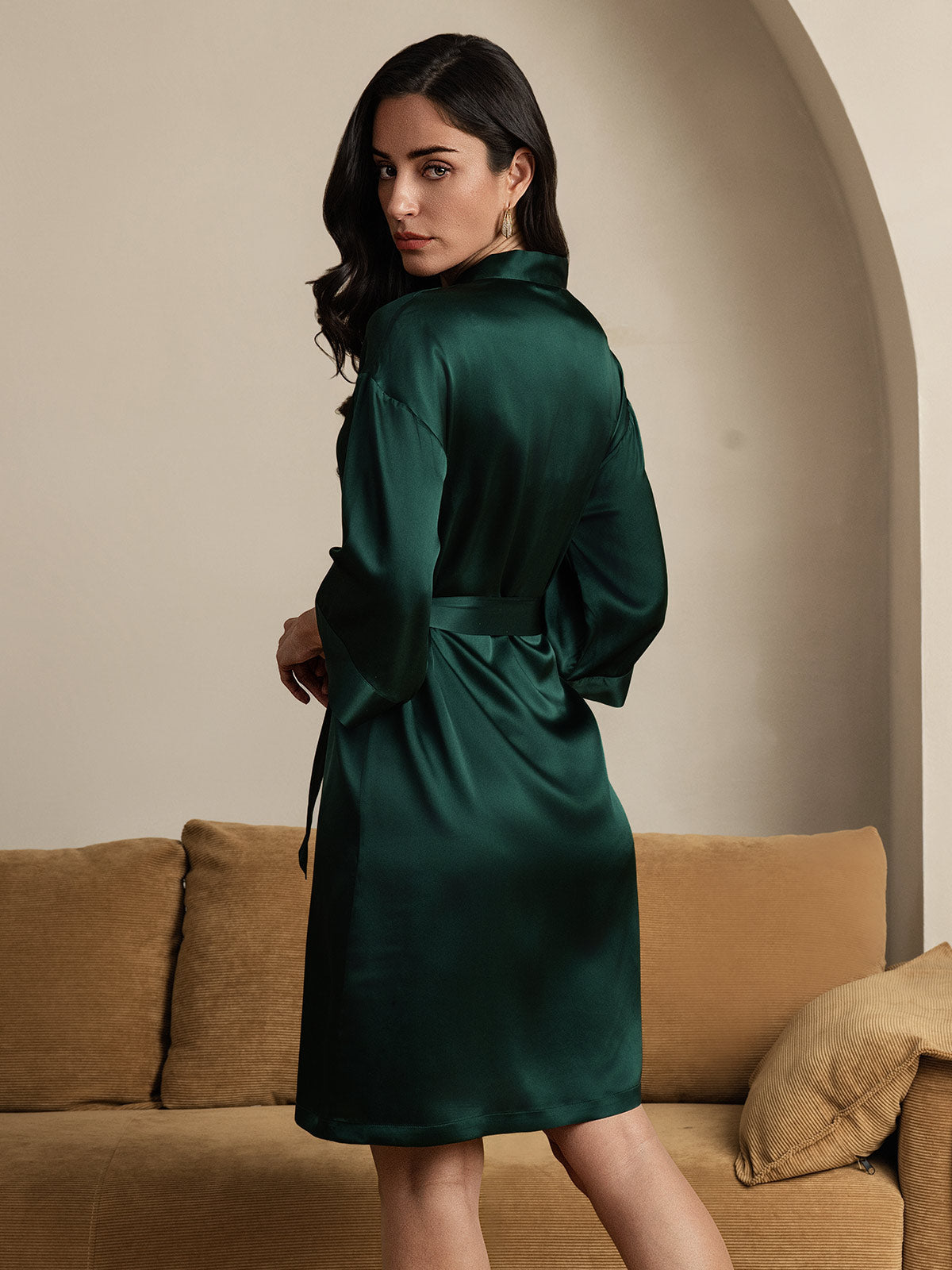 [Verde Oscuro] SilkSilky-ES Seda Pura Womens Robe 002