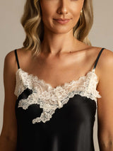 [Negro] SilkSilky-ES Spaghetti Strap V Neck Conjunto de tirantes 004