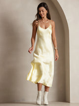 [Amarillo Claro] SilkSilky-ES Spaghetti Strap V Neck Camisón 006