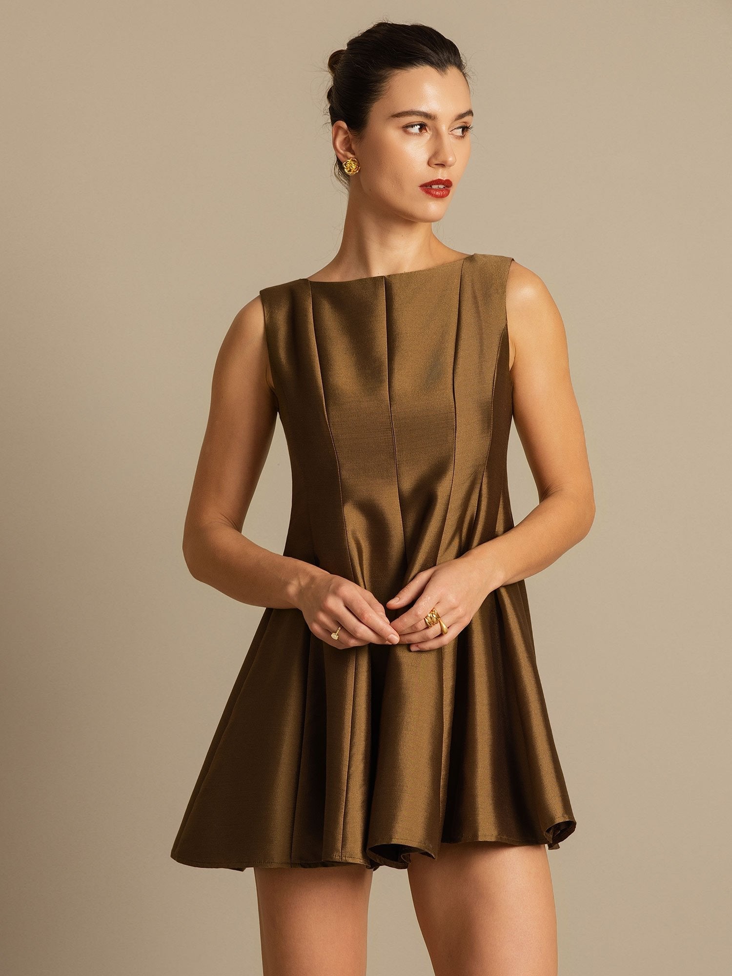[Bronce] SilkSilky-ES 32Momme Silk-Wool Blend Dress 008,