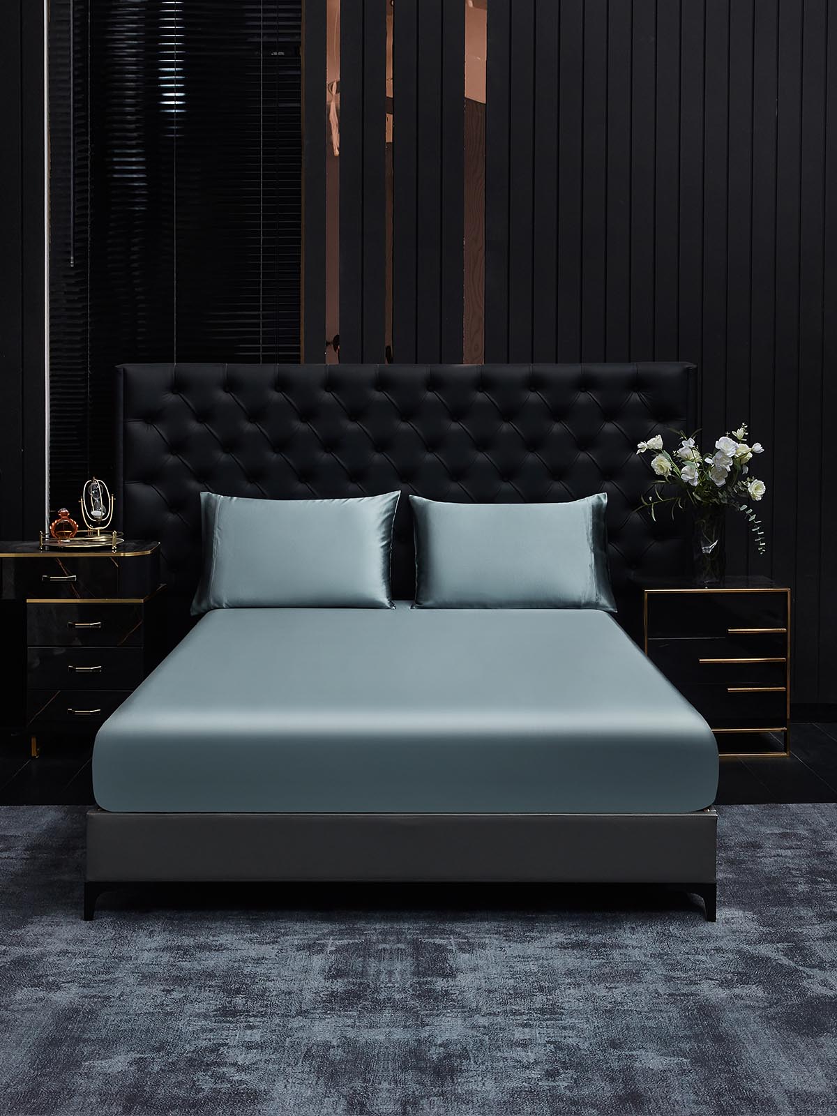 [Azul Grisáceo] SilkSilky-ES 19Momme Seda Pura Bedding Set 002
