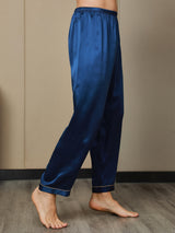 [Azul Oscuro] SilkSilky-ES Seda Pura Mens Sleep Bottoms 006,