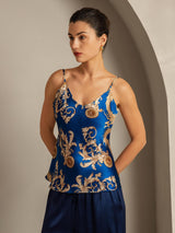 [Dragón Navy] SilkSilky-ES Seda Pura Cuello en V Top de tirantes 005,