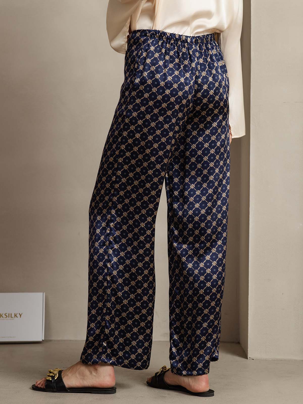 [Cadena Azul Marino] SilkSilky-ES 19Momme Seda Womens Pants 002