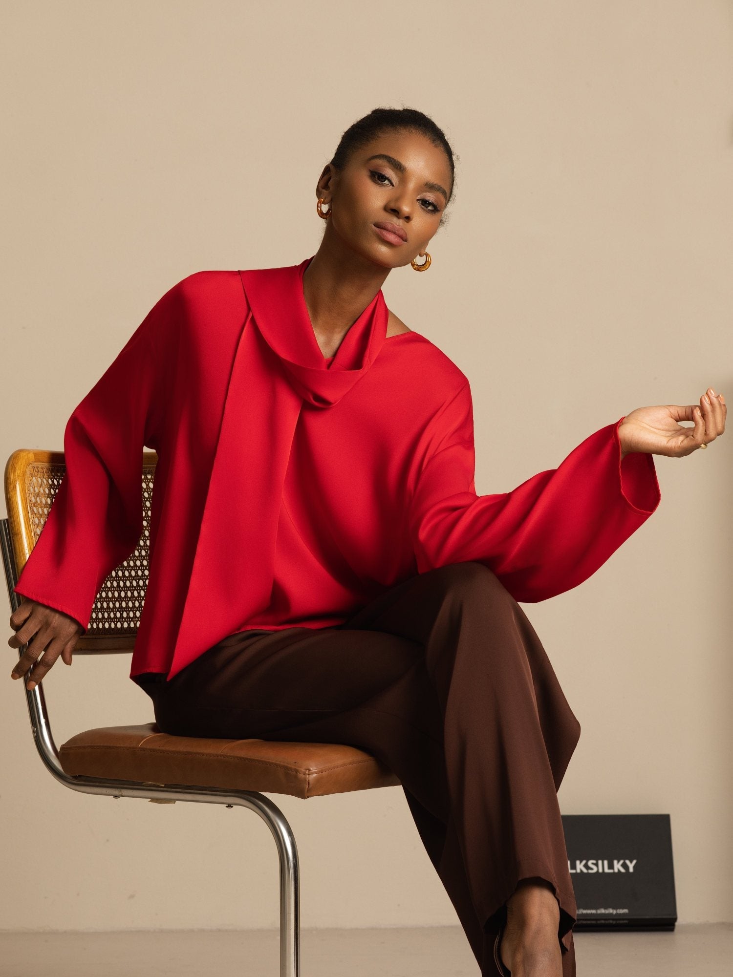 [Vino] SilkSilky-ES 19Momme Seda Manga larga Cuello en V Blusa 005