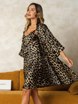 [Leopardo] SilkSilky-ES Seda Pura Cuello en V Conjunto de camisón y bata 004,