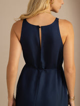 [Azul Oscuro] SilkSilky-ES Sleeveless Crew Neck Vestido 006