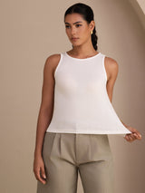 [Blanco] SilkSilky-ES Sleeveless Round Neck Top de tirantes 004
