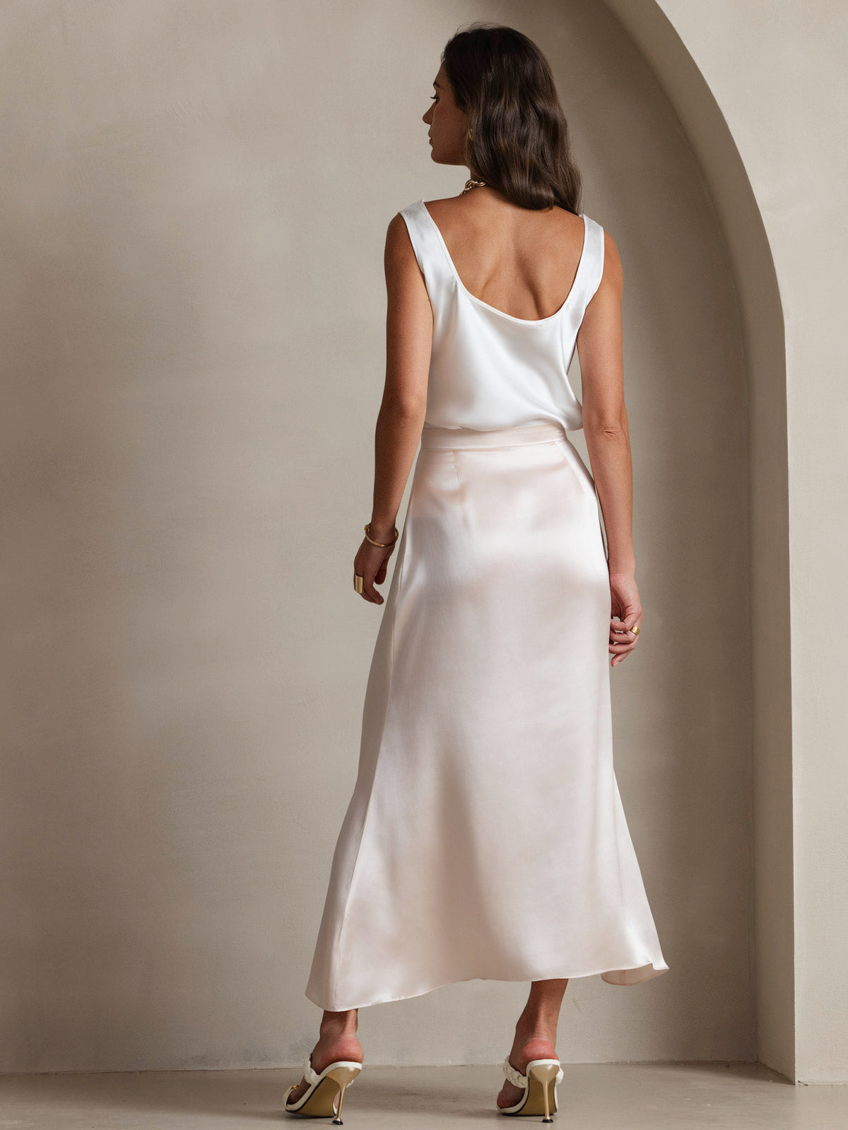 [Blanco] SilkSilky-ES 19Momme Sin mangas Escote Cuchara Top de tirantes 004