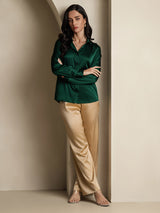 [Verde Oscuro] SilkSilky-ES Long Sleeve Lapel Collar Blusas de Mujer 008