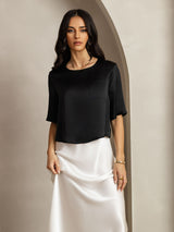 [Negro] SilkSilky-ES A metà Escote Cuchara Camisetas de Mujer 004