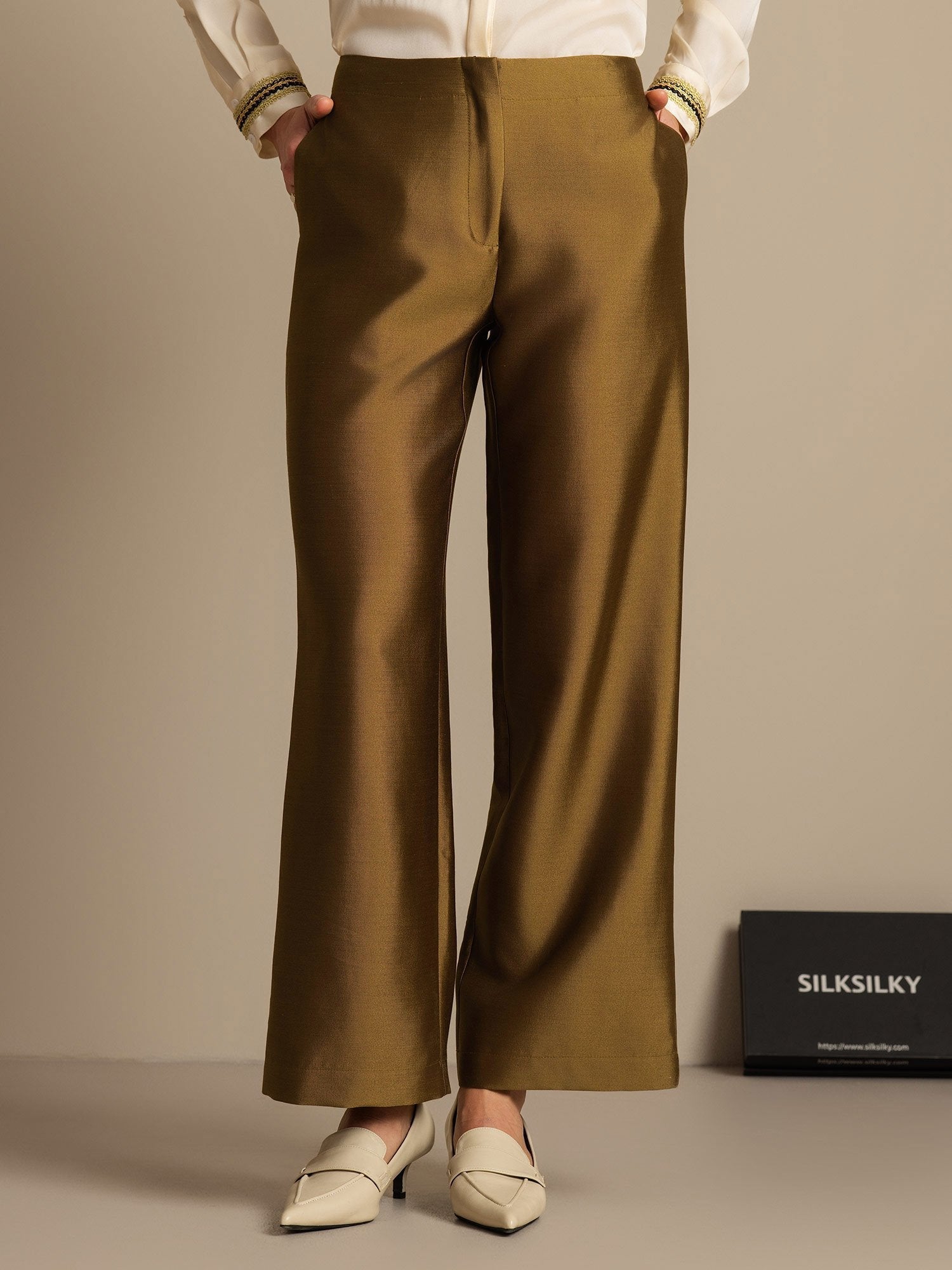 [Bronce] SilkSilky-ES 32Momme Silk-Wool Blend Womens Pants 001,