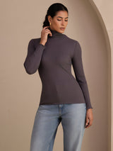 [Gris Oscuro] SilkSilky-ES Long Sleeve Turtle Neck Camisetas de Mujer 003